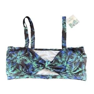 B2Prity Swim Top Blue Tropical Women's Swimwear XXL Floral Twist Front